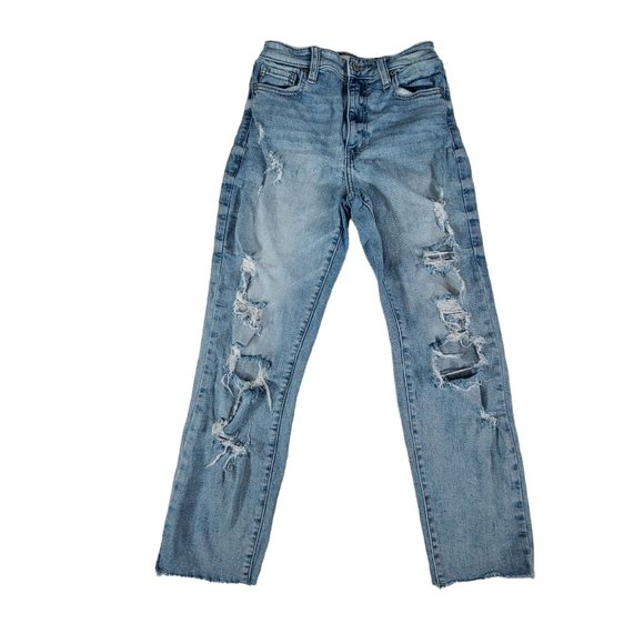 Eunina Women Mom Jeans 3 24x25 Tobi Super High Rise Cropped Distressed Rough Hem - Picture 1 of 13